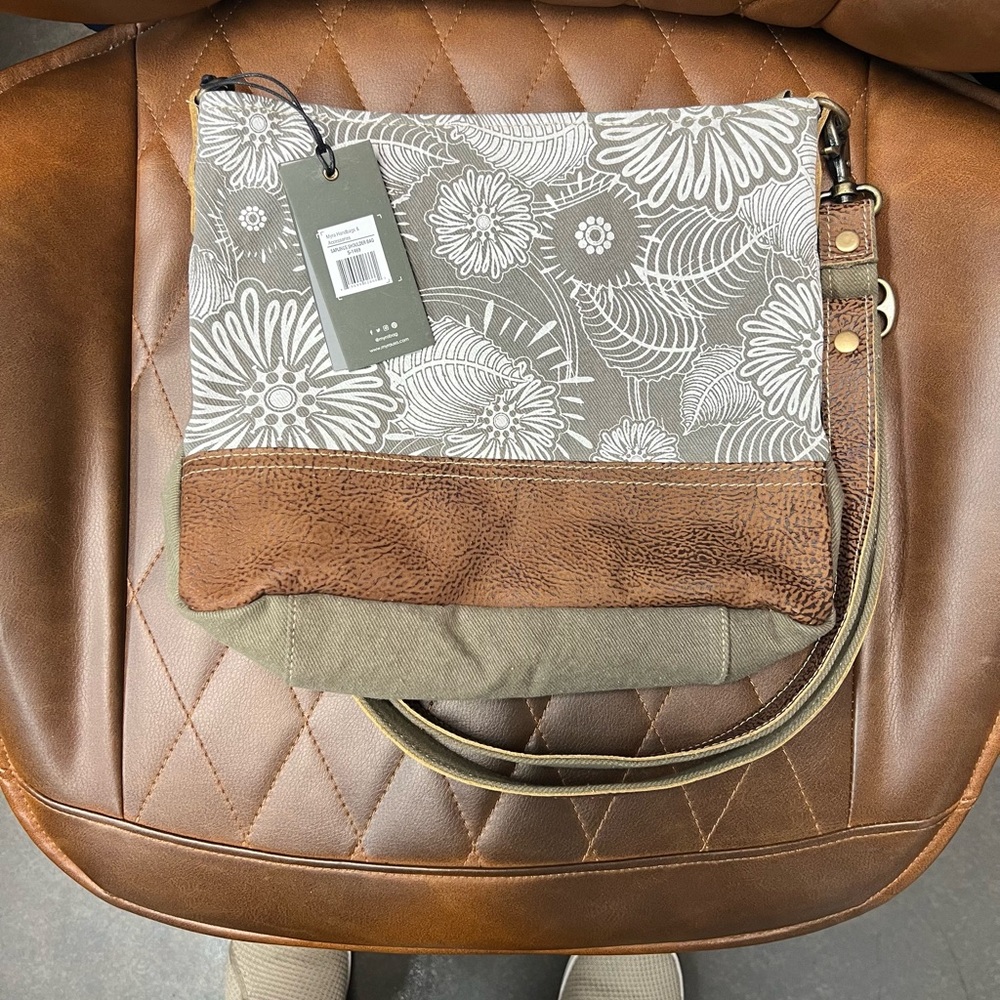 Myra Bag Floral Canvas and Faux-Leather Crossbody in Brown and Gray